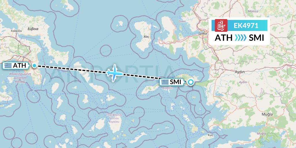 EK4971 Emirates Flight Map: Athens to Samos