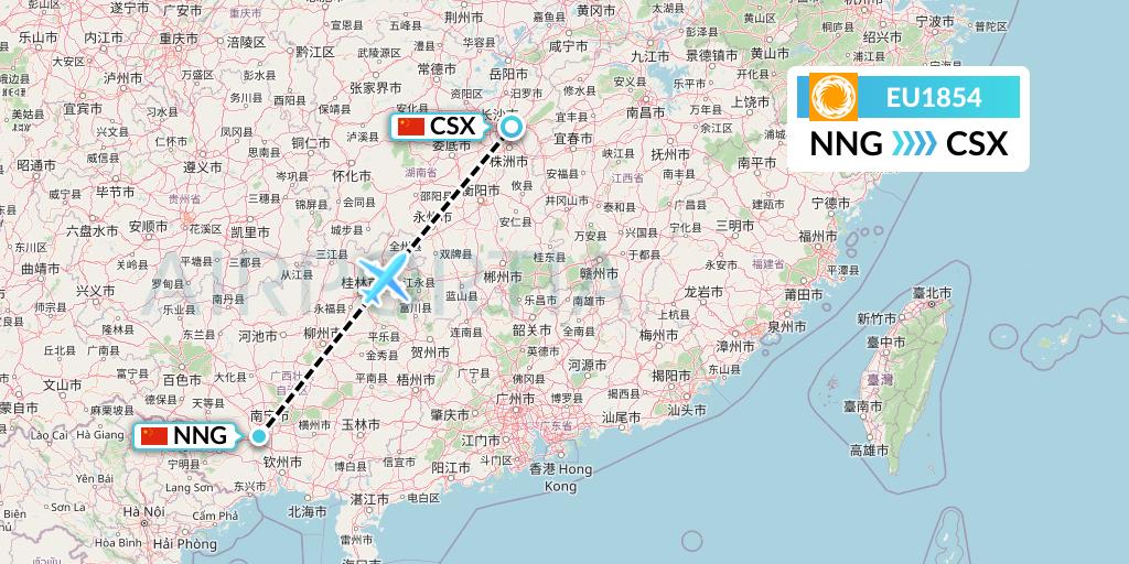 EU1854 Chengdu Airlines Flight Map: Nanning to Changsha