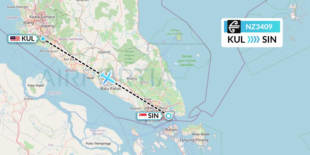 NZ3409 Air New Zealand Flight Map: Kuala Lumpur to Singapore