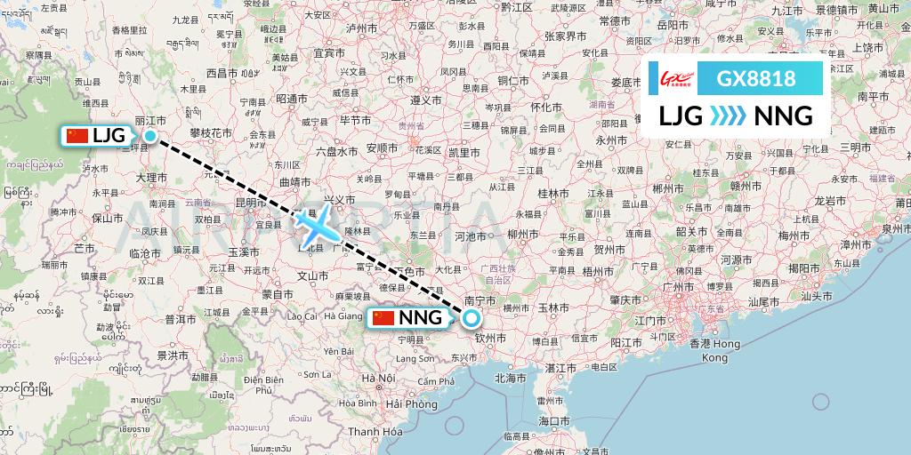 GX8818 GX Airlines Flight Map: Lijiang to Nanning