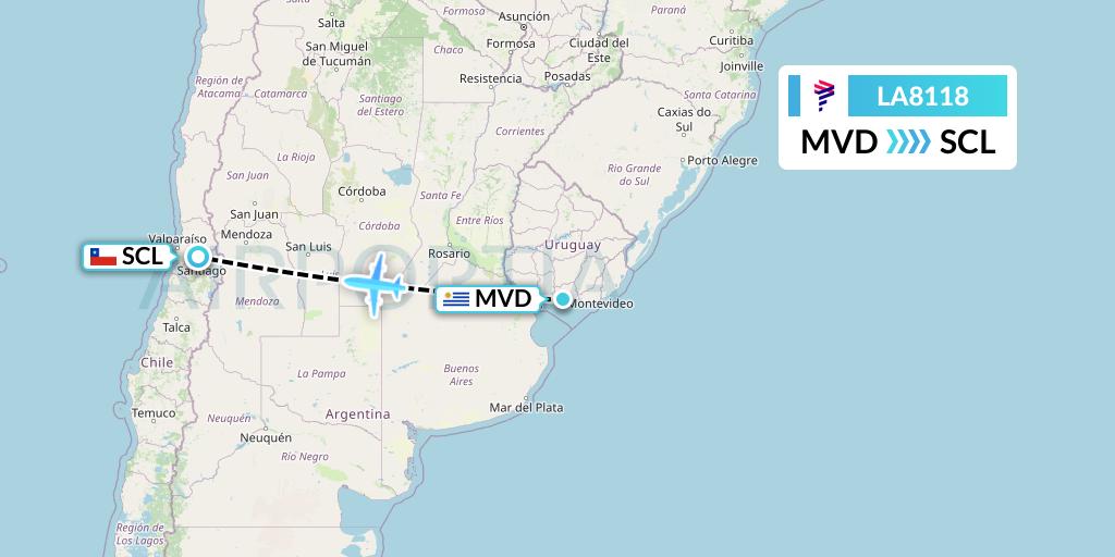 LA8118 LAN Airlines Flight Map: Montevideo to Santiago