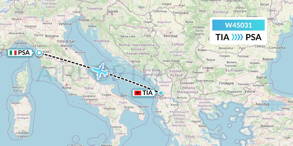 W45031 Wizz Air Malta Flight Map: Tirana to Pisa