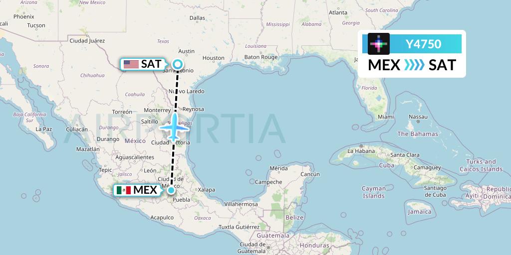 Y4750 Volaris Flight Map: Mexico City to San Antonio