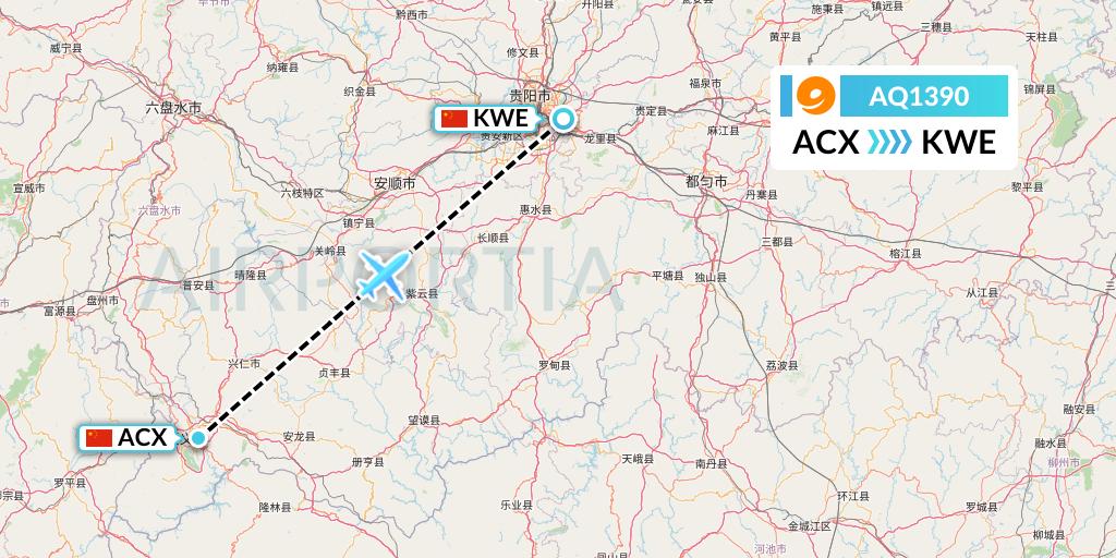 AQ1390 9 Air Flight Map: Xingyi to Guiyang