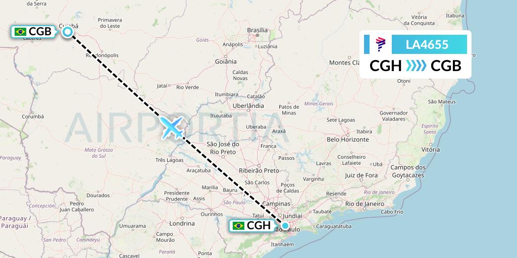 LA4655 LAN Airlines Flight Map: Sao Paulo to Cuiaba