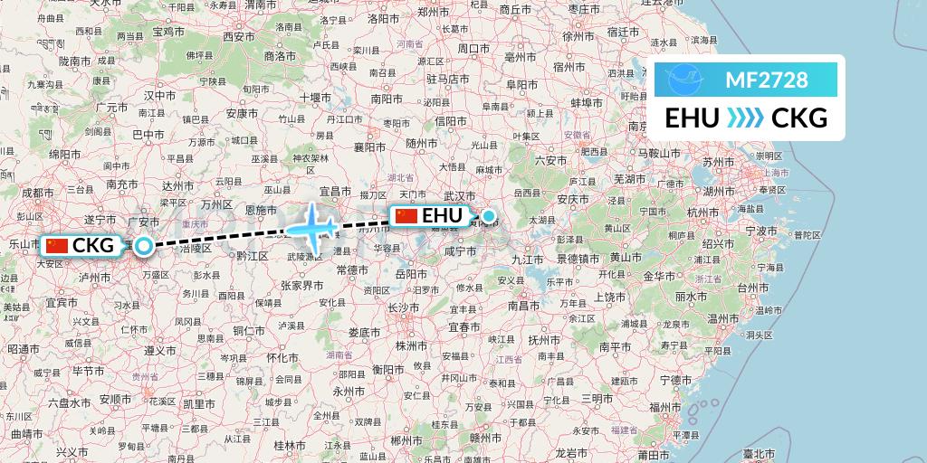 MF2728 Xiamen Airlines Flight Map: Wuhan to Chongqing