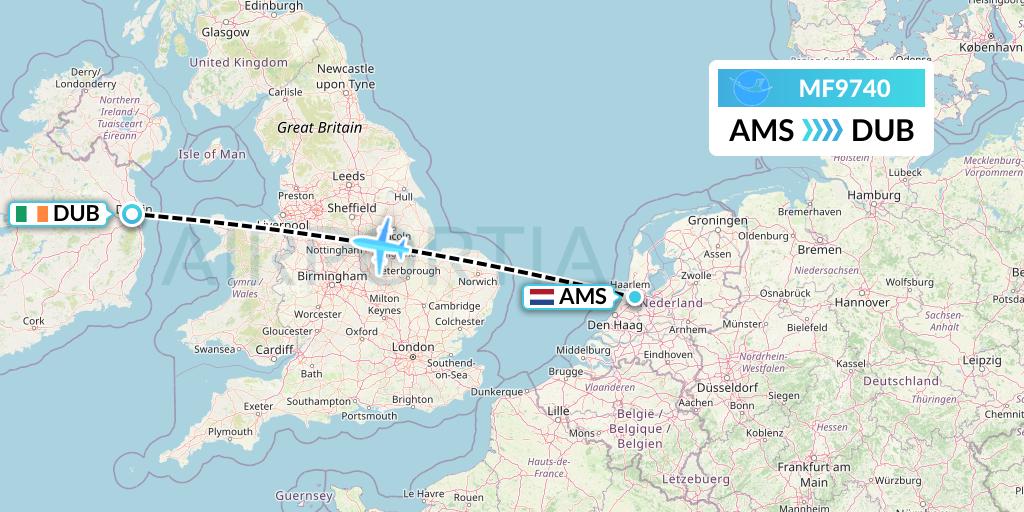 MF9740 Xiamen Airlines Flight Map: Amsterdam to Dublin