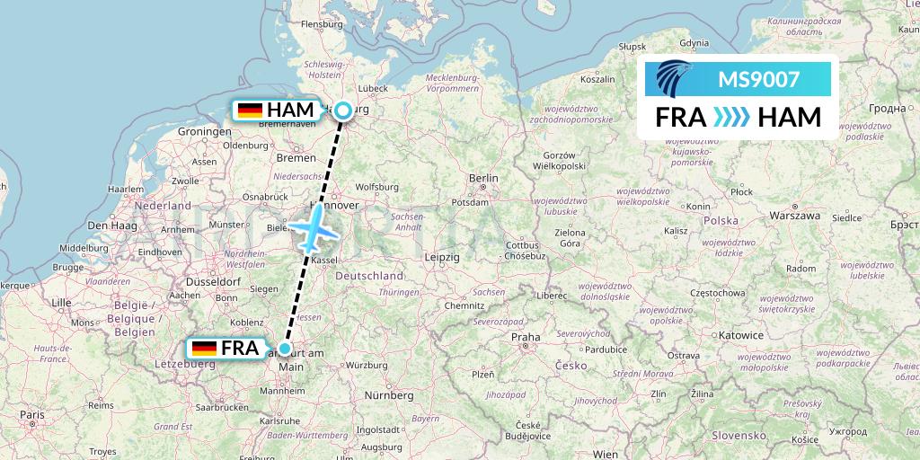 MS9007 EgyptAir Flight Map: Frankfurt to Hamburg