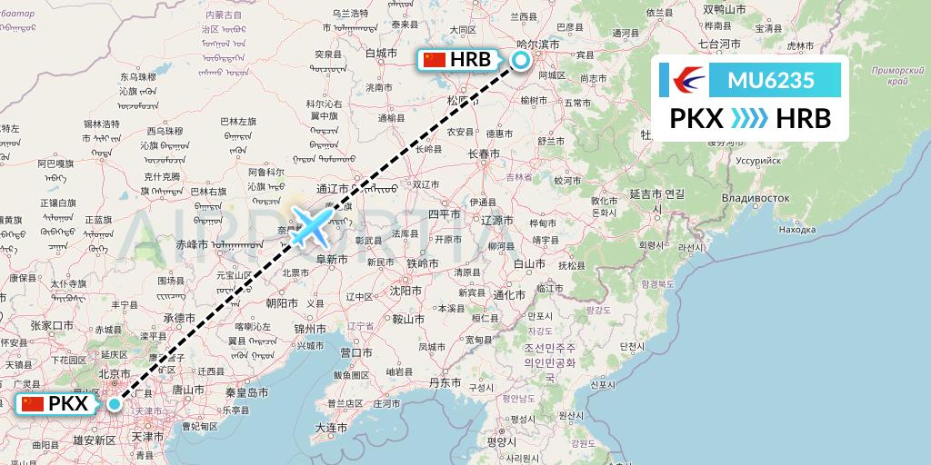 MU6235 China Eastern Airlines Flight Map: Beijing to Harbin