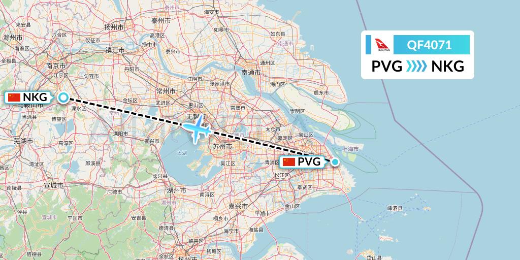 QF4071 Qantas Flight Map: Shanghai to Nanjing