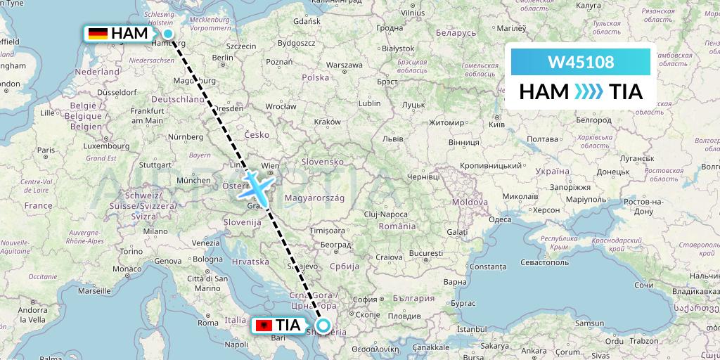 W45108 Wizz Air Malta Flight Map: Hamburg to Tirana
