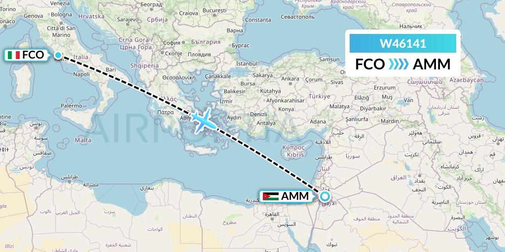W46141 Wizz Air Malta Flight Map: Rome to Amman
