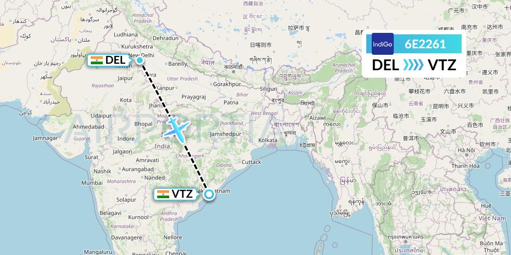 6E2261 IndiGo Airlines Flight Map: Delhi to Visakhapatnam