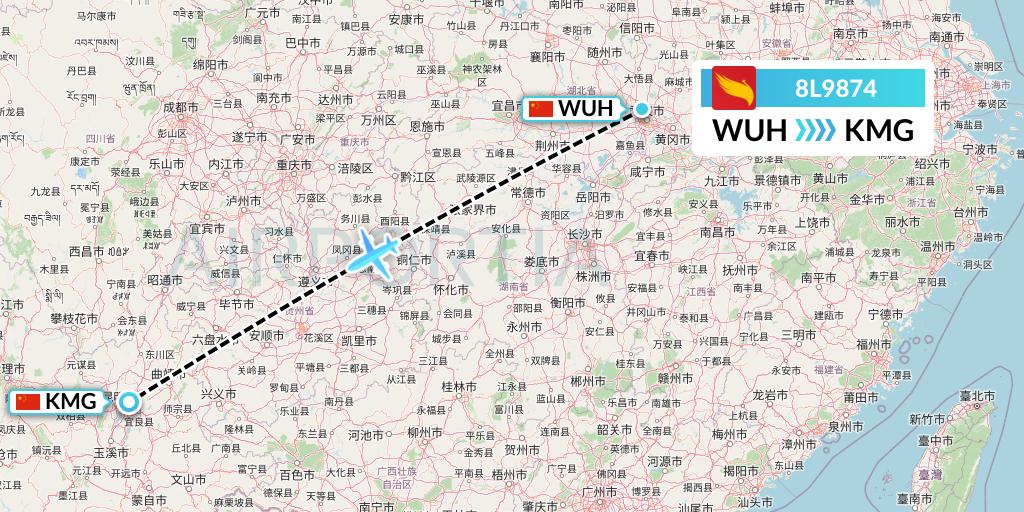 8L9874 Lucky Air Flight Map: Wuhan to Kunming