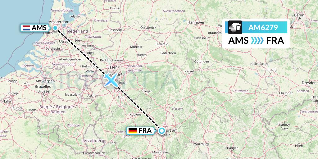 AM6279 Aeromexico Flight Map: Amsterdam to Frankfurt