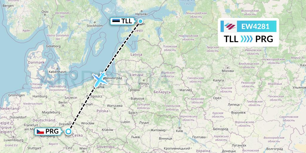 EW4281 Eurowings Flight Map: Tallinn to Prague