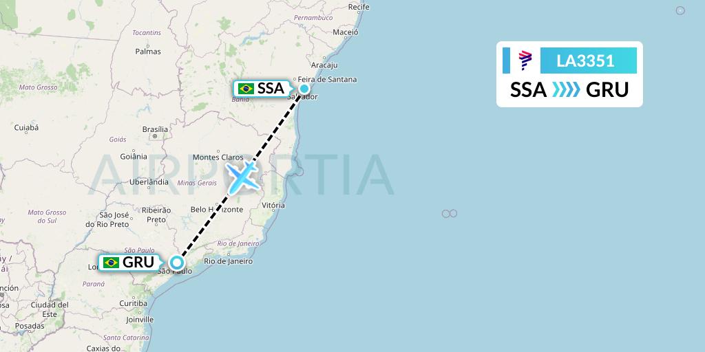 LA3351 LAN Airlines Flight Map: Salvador to Sao Paulo