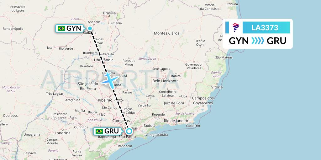 LA3373 LAN Airlines Flight Map: Goiania to Sao Paulo