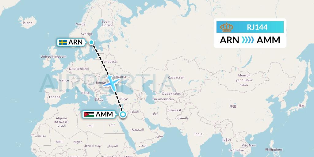 RJ144 Royal Jordanian Flight Map: Stockholm to Amman