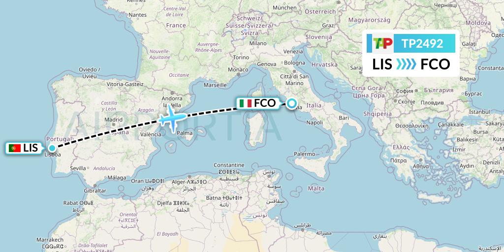 TP2492 TAP Portugal Flight Map: Lisbon to Rome