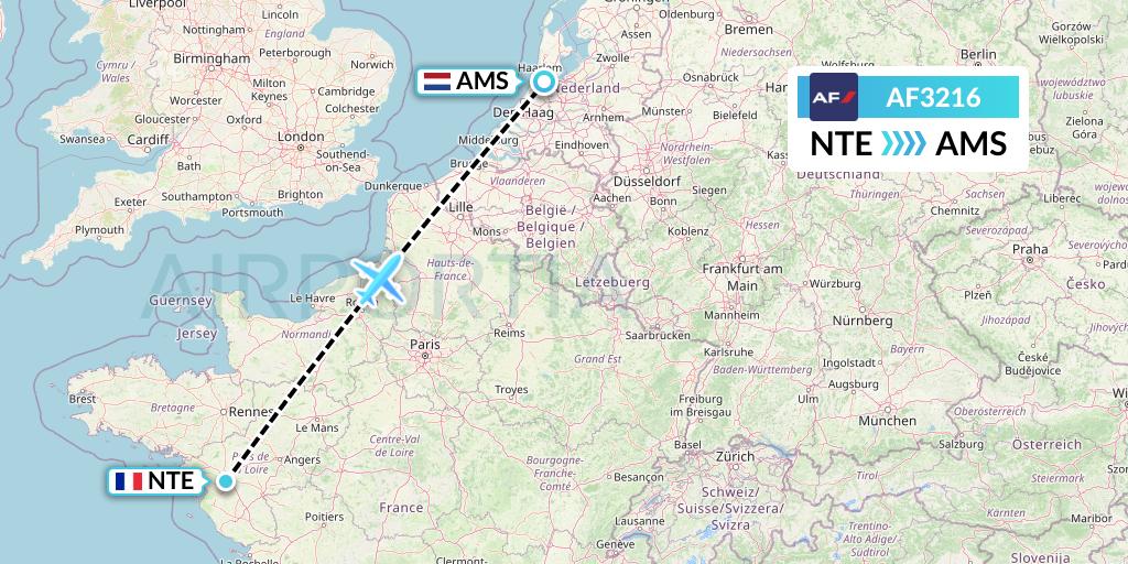 AF3216 Air France Flight Map: Nantes to Amsterdam