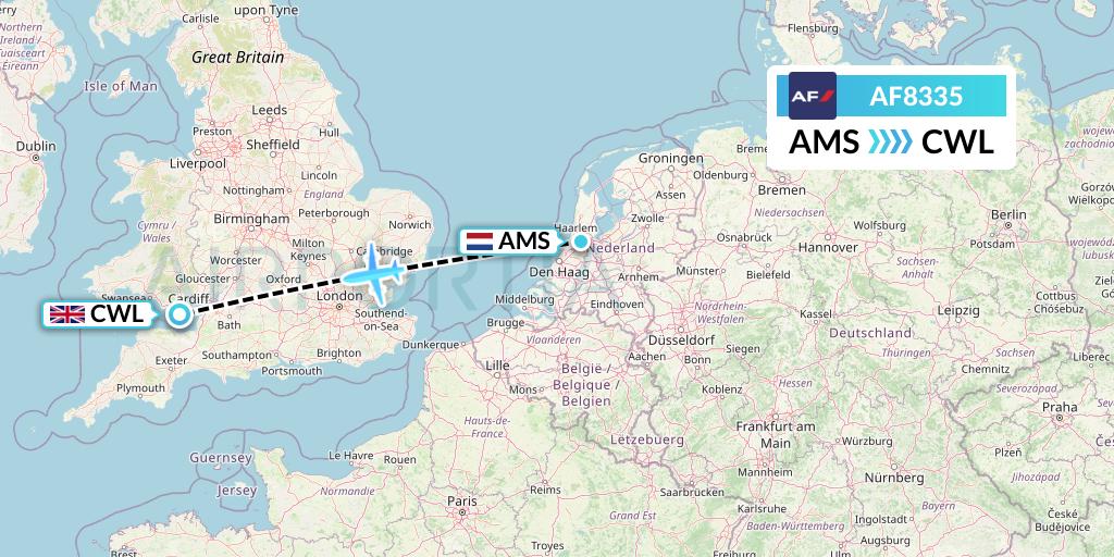 AF8335 Air France Flight Map: Amsterdam to Cardiff