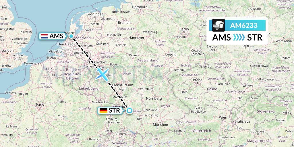 AM6233 Aeromexico Flight Map: Amsterdam to Stuttgart
