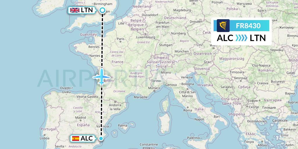 FR8430 Ryanair Flight Map: Alicante to London