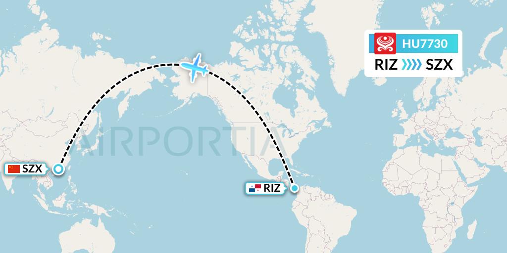 HU7730 Hainan Airlines Flight Map: Rio Alzucar to Shenzhen