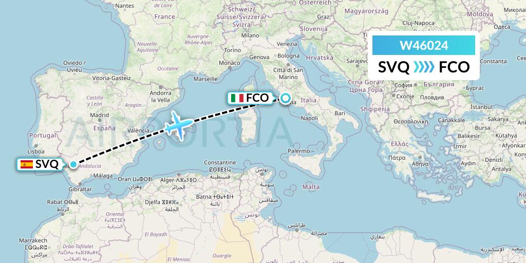 W46024 Wizz Air Malta Flight Map: Seville to Rome
