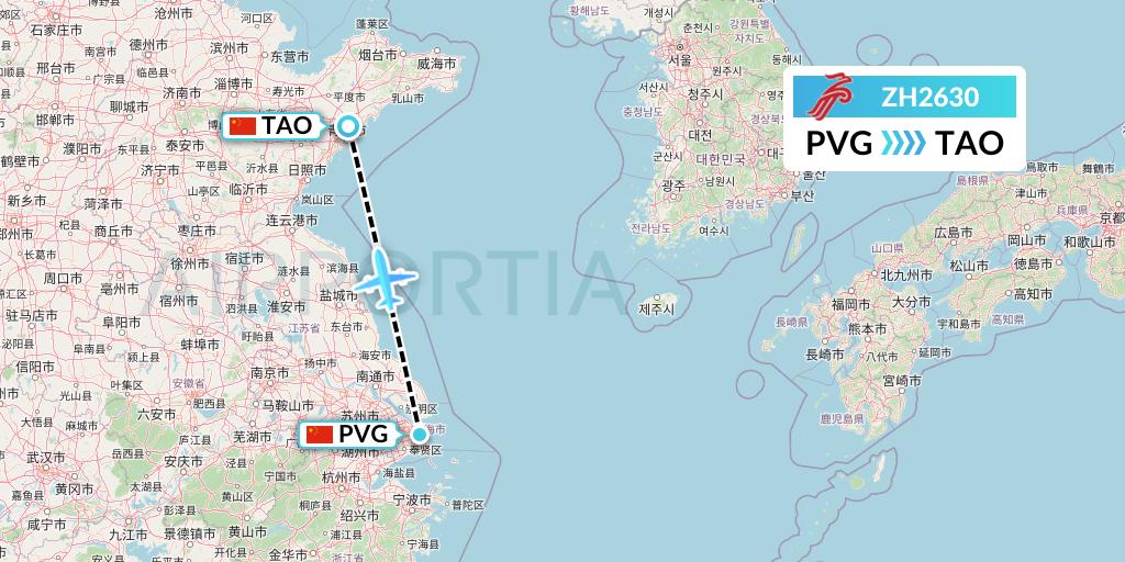 ZH2630 Shenzhen Airlines Flight Map: Shanghai to Qingdao