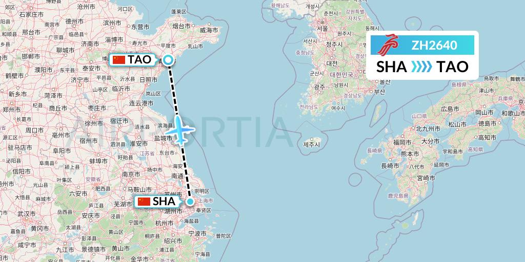 ZH2640 Shenzhen Airlines Flight Map: Shanghai to Qingdao