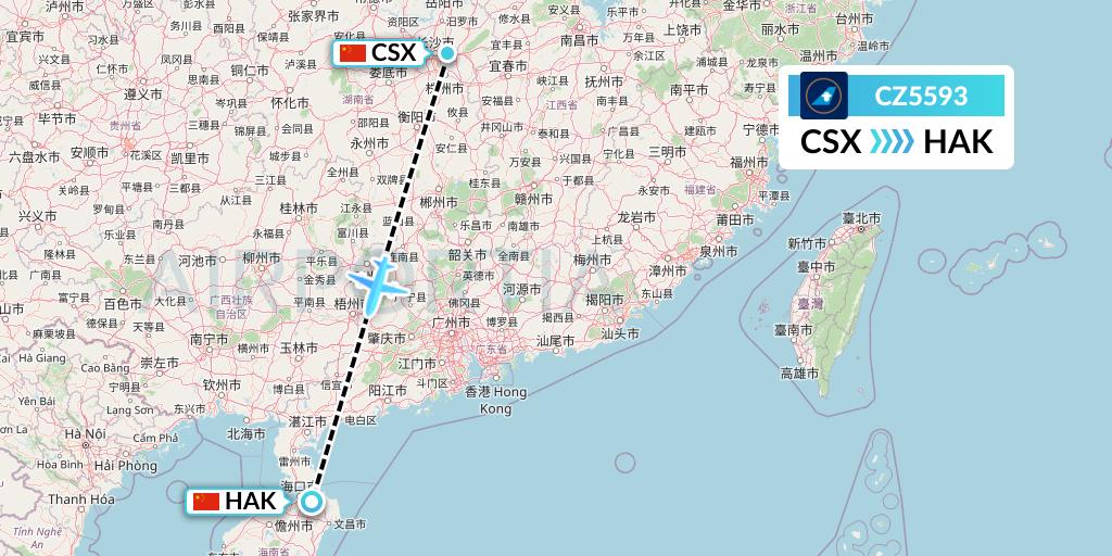 CZ5593 China Southern Airlines Flight Map: Changsha to Haikou