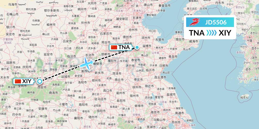JD5506 Capital Airlines Flight Map: Jinan to Xi'an