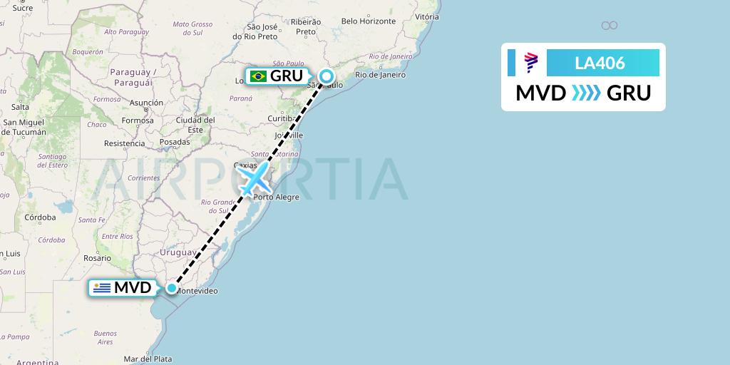LA406 LAN Airlines Flight Map: Montevideo to Sao Paulo