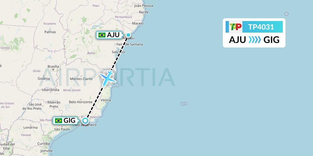 TP4031 TAP Portugal Flight Map: Aracaju to Rio de Janeiro