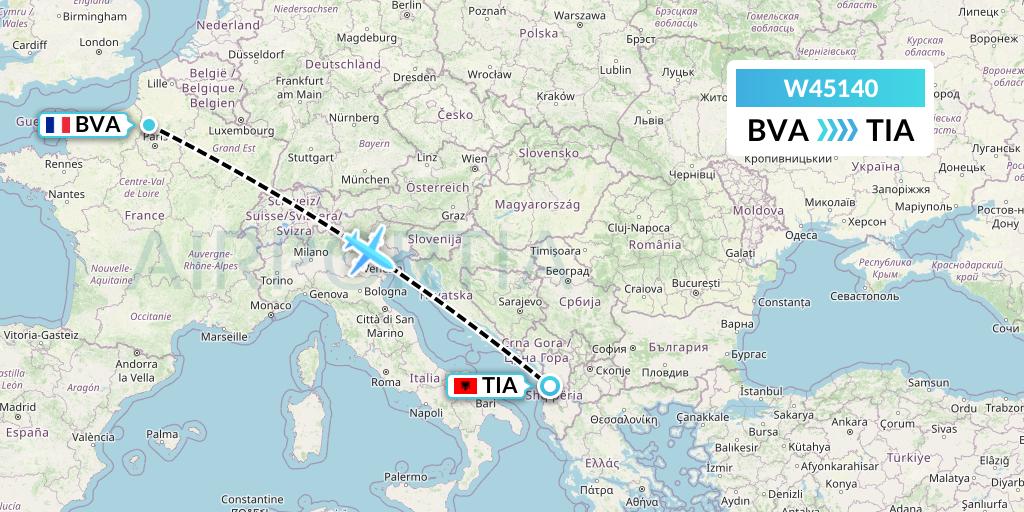 W45140 Wizz Air Malta Flight Map: Paris to Tirana