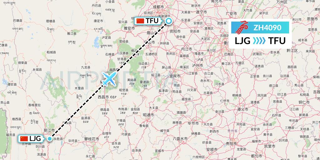 ZH4090 Shenzhen Airlines Flight Map: Lijiang to Chengdu