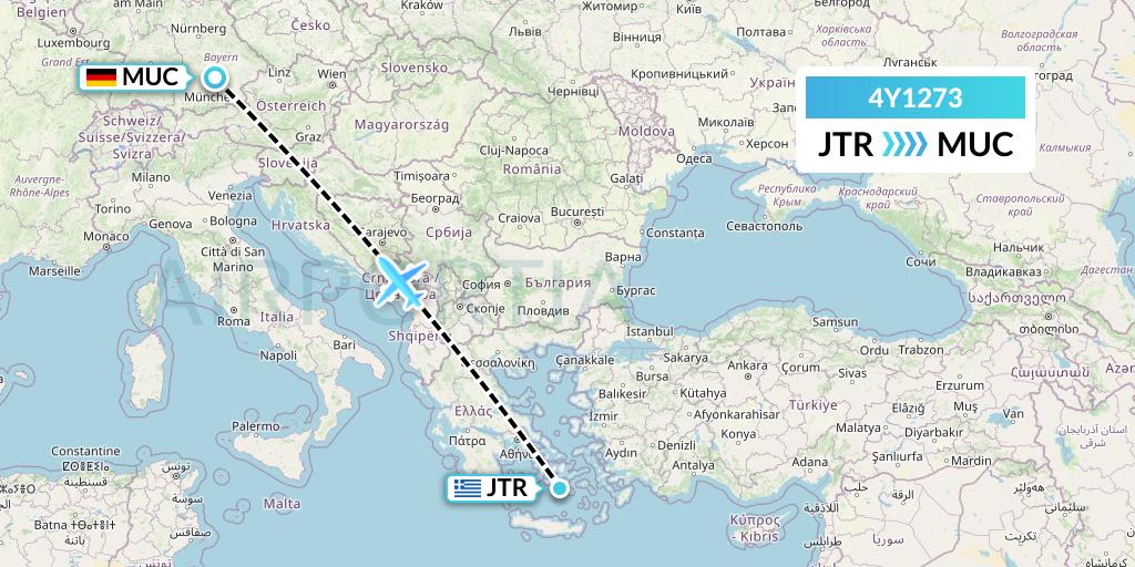 4Y1273 Eurowings Discover Flight Map: Santorini to Munich