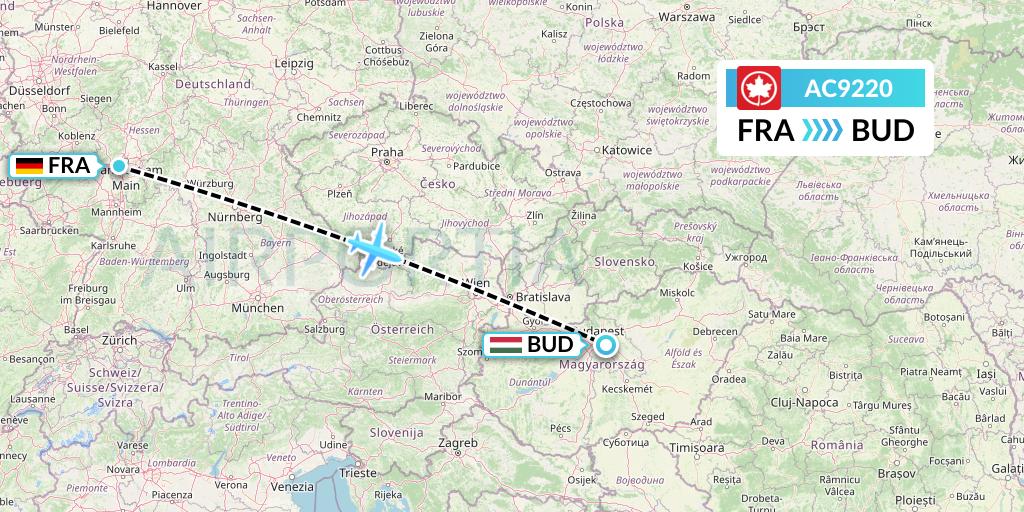 AC9220 Air Canada Flight Map: Frankfurt to Budapest