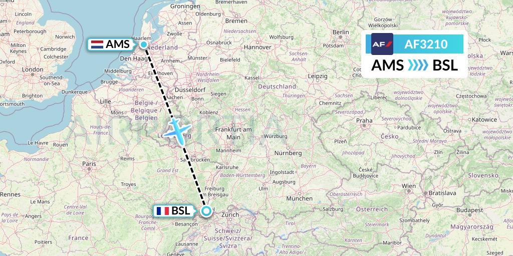 AF3210 Air France Flight Map: Amsterdam to Basel