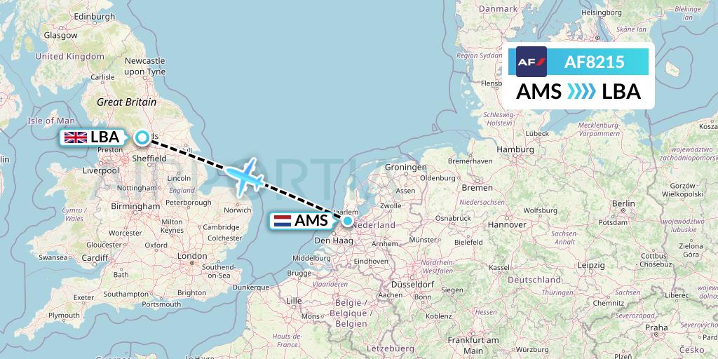 AF8215 Air France Flight Map: Amsterdam to Leeds