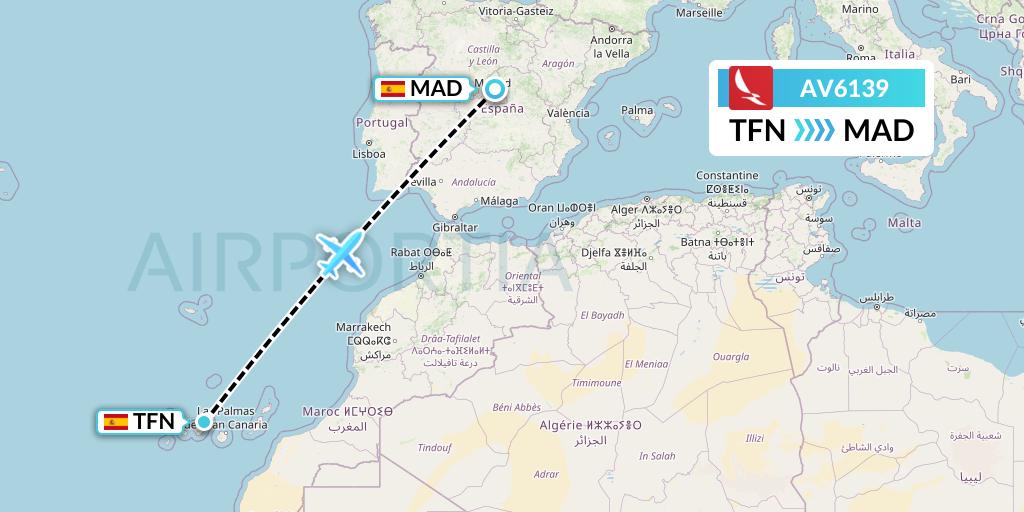 AV6139 Avianca Flight Map: Tenerife to Madrid
