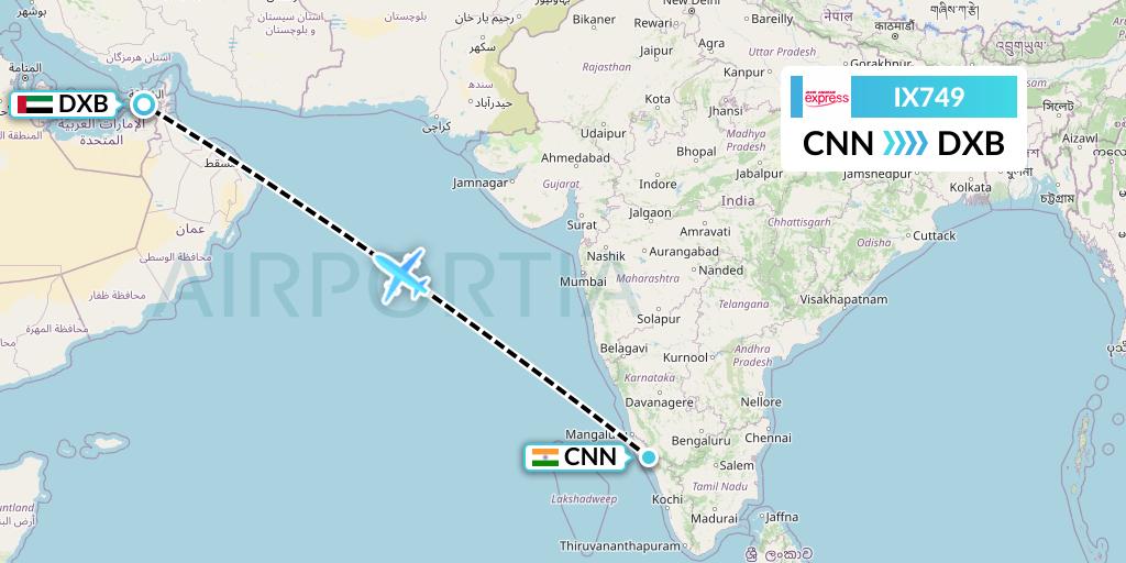 IX749 Air India Express Flight Map: Mattannur to Dubai