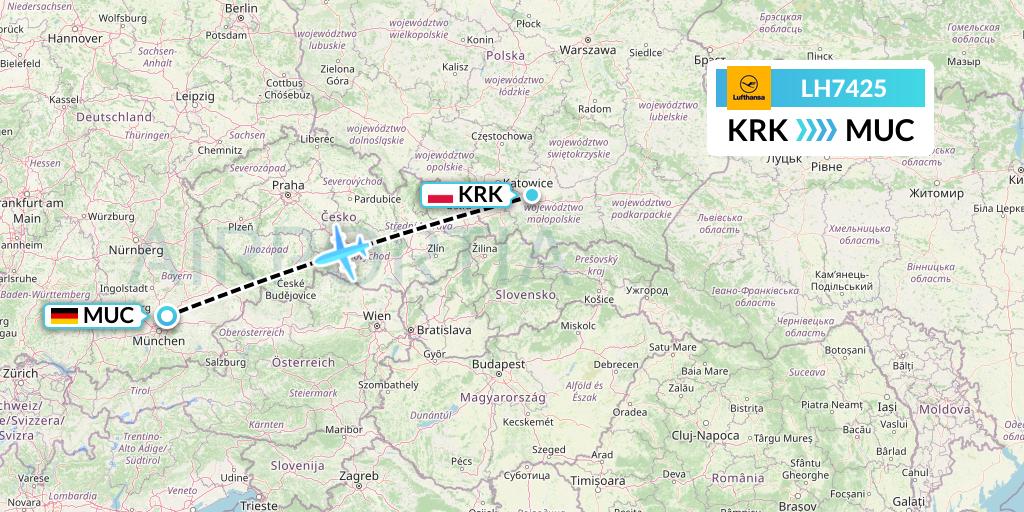LH7425 Lufthansa Flight Map: Krakow to Munich