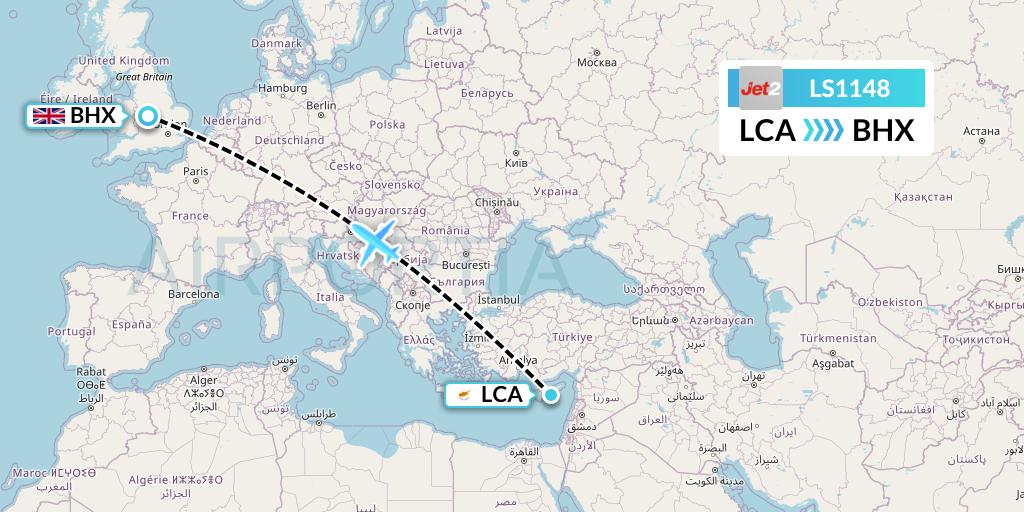 LS1148 Jet2 Flight Map: Larnaca to Birmingham