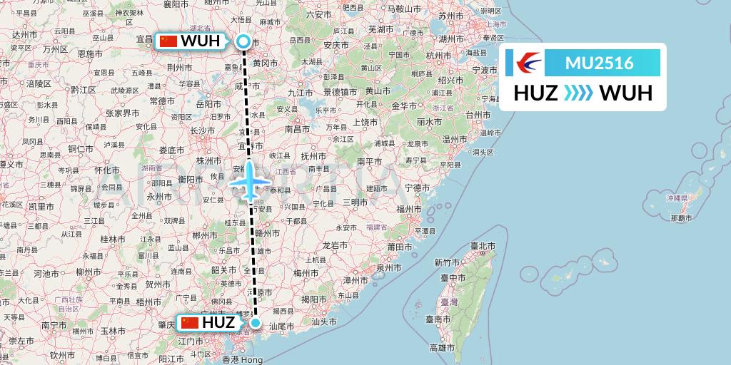 MU2516 China Eastern Airlines Flight Map: Huizhou to Wuhan