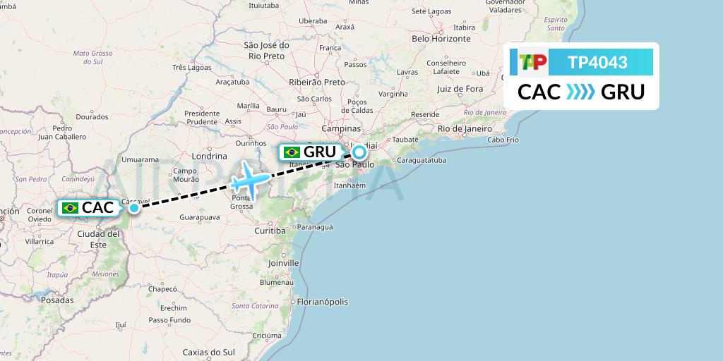 TP4043 TAP Portugal Flight Map: Cascavel to Sao Paulo