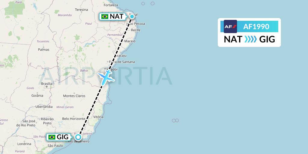AF1990 Air France Flight Map: Natal to Rio de Janeiro