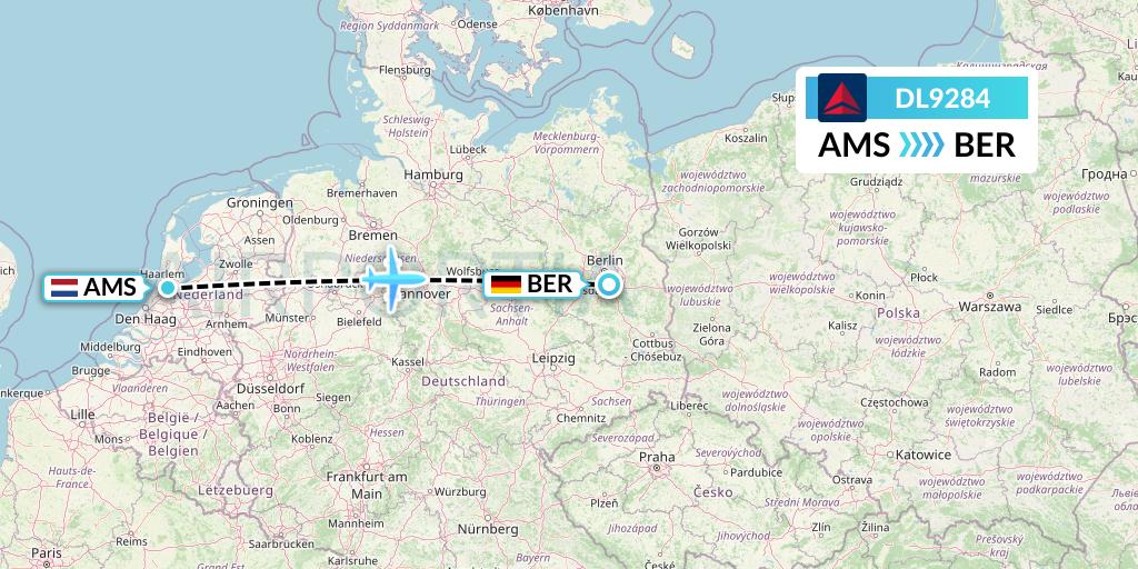 DL9284 Delta Air Lines Flight Map: Amsterdam to Berlin